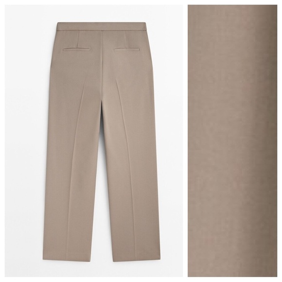 NWT. Massimo Dutti Mink Wool/Viscose Blend Flap Detail Trousers. Size 6/EUR 38. - Picture 5 of 12